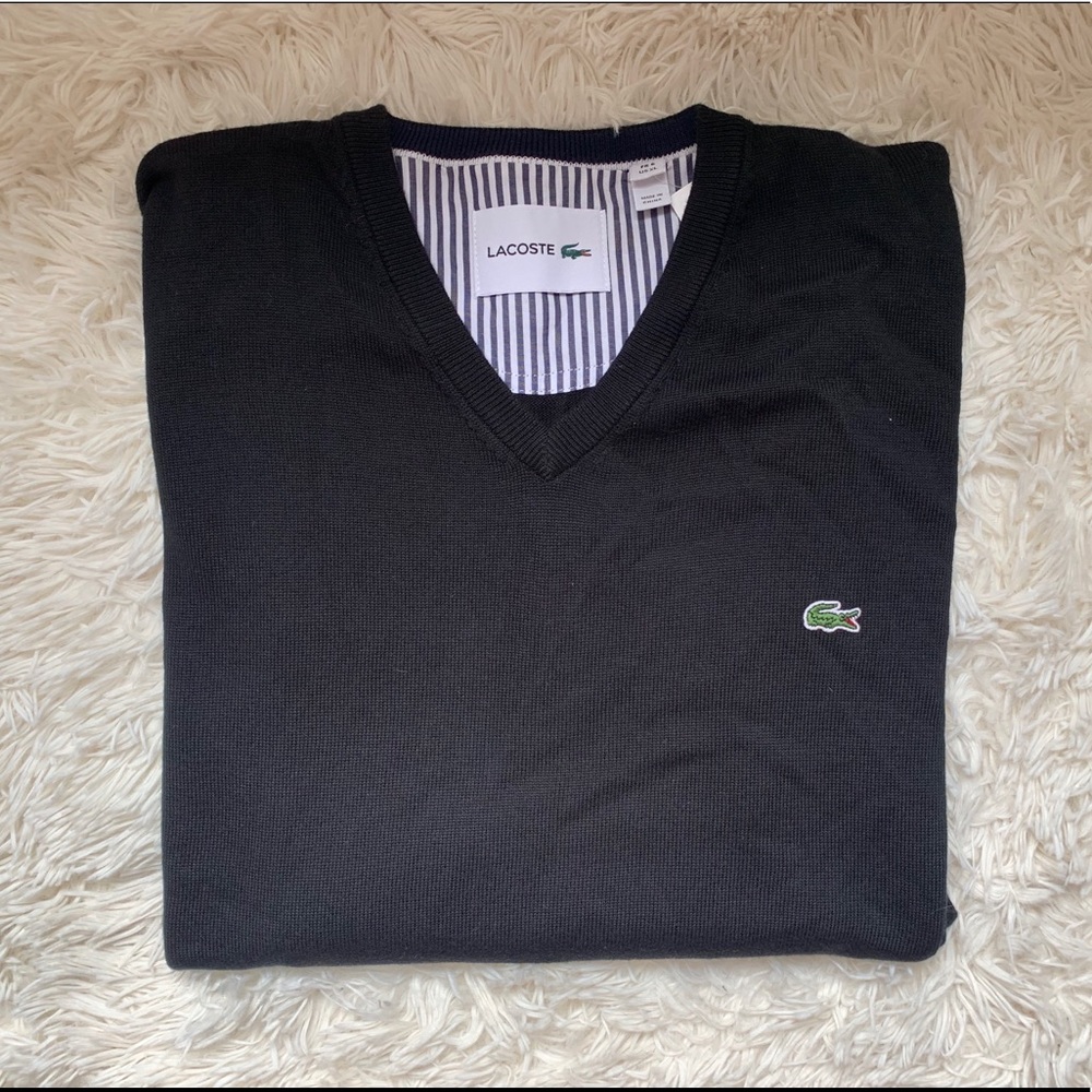 Men’s Black V-Neck Lacoste Sweater XL